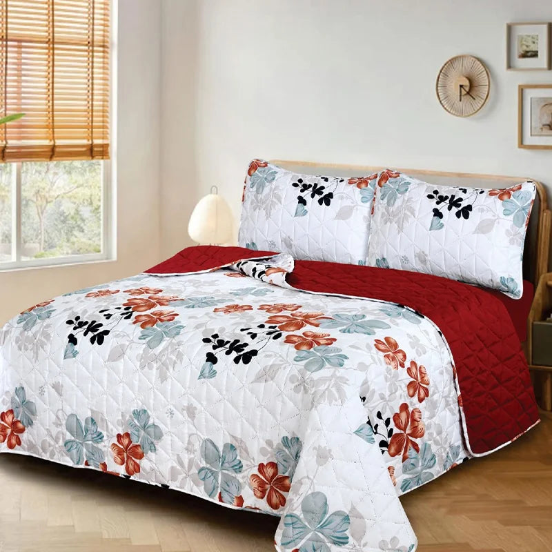 Premium Reversible Quilted Printed Bedspread Set - PQS37