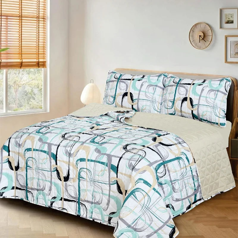 Premium Reversible Quilted Printed Bedspread Set - PQS39