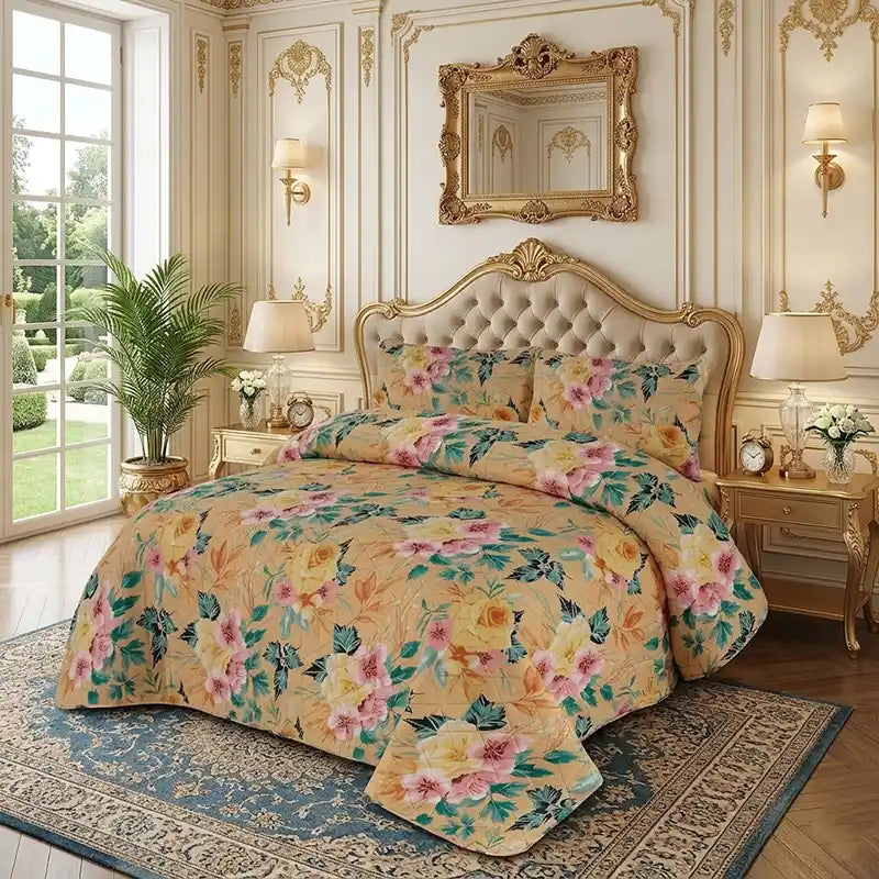 Premium Zinnia Quilted Printed Bedspread Set - PQS08