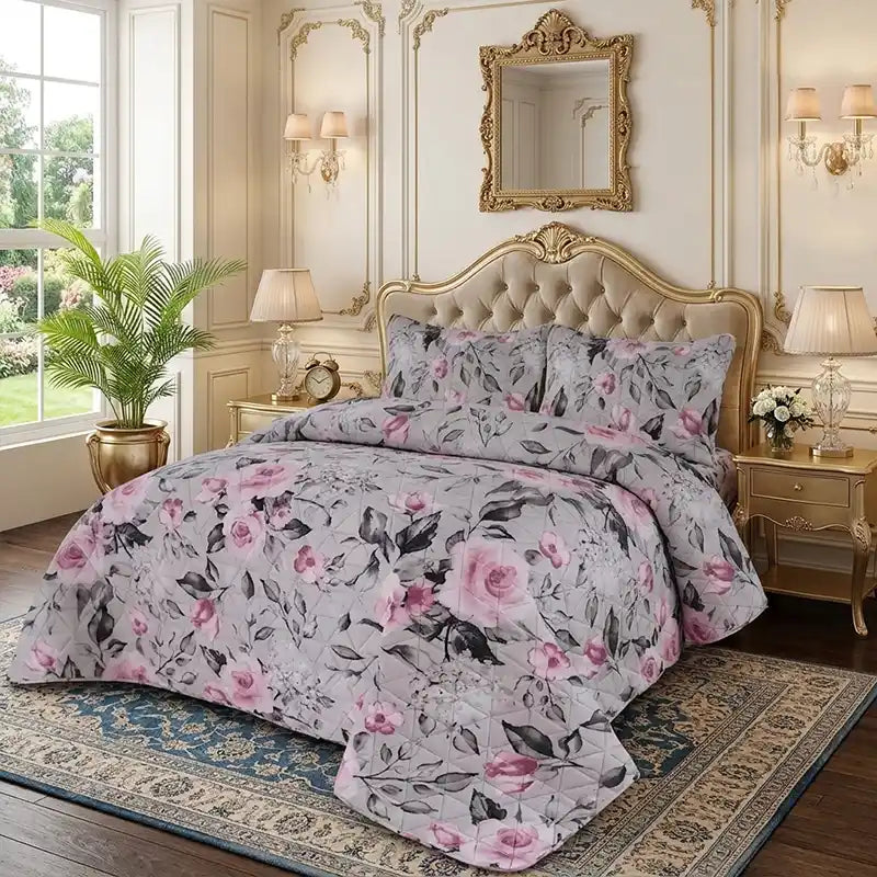 Premium Dusty Rose Quilted Printed Bedspread Set - PQS10