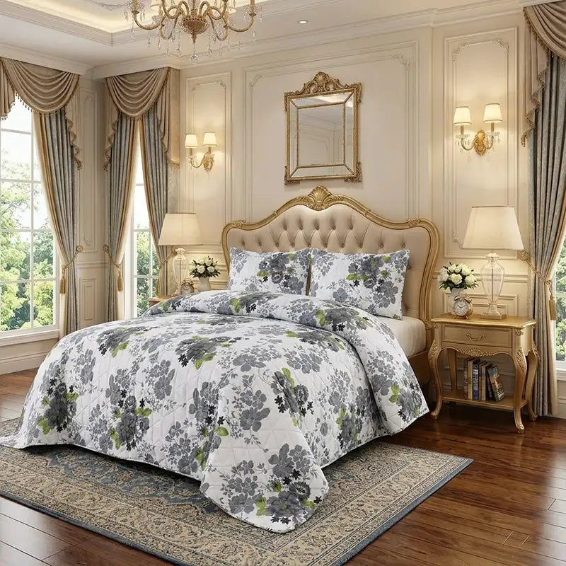 Premium Marl Quilted Printed Bedspread Set - PQS02