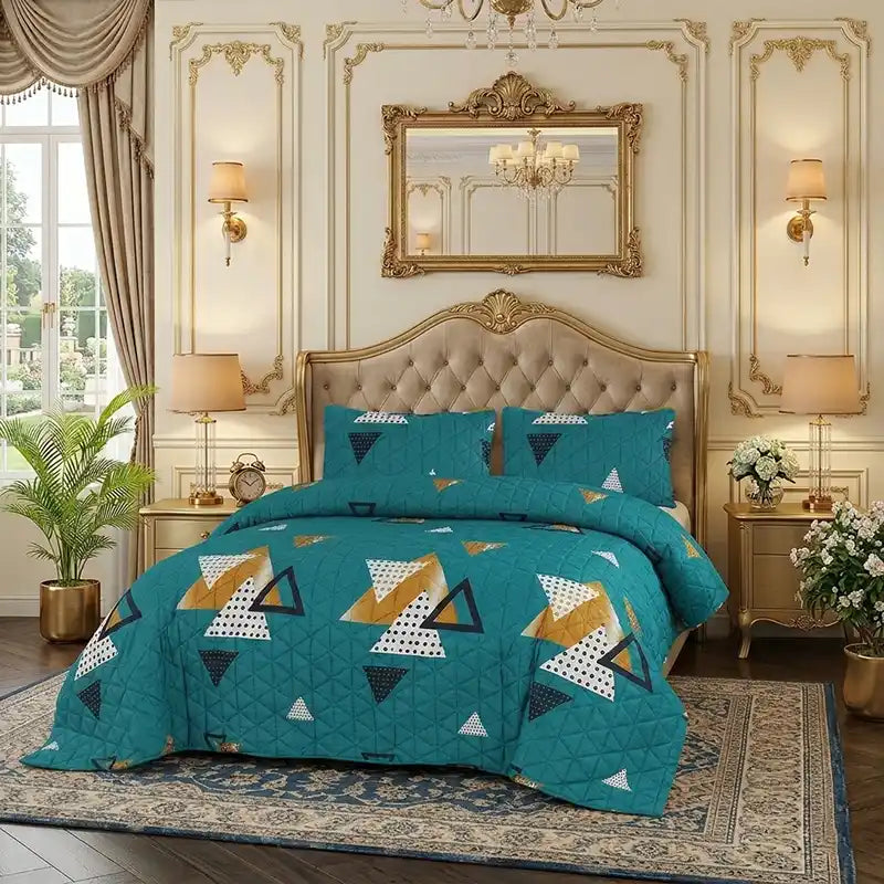 Premium Emerald Quilted Printed Bedspread Set - PQS18