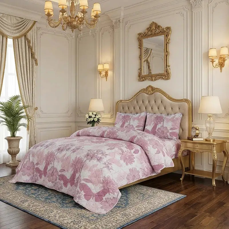 Premium Papillon Quilted Printed Bedspread Set - PQS04