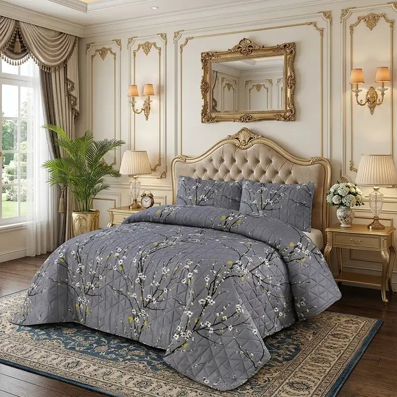 Premium Pumice Quilted Printed Bedspread Set - PQS34