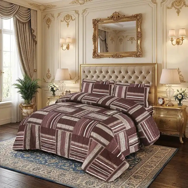 Premium Espresso Quilted Printed Bedspread Set - PQS13