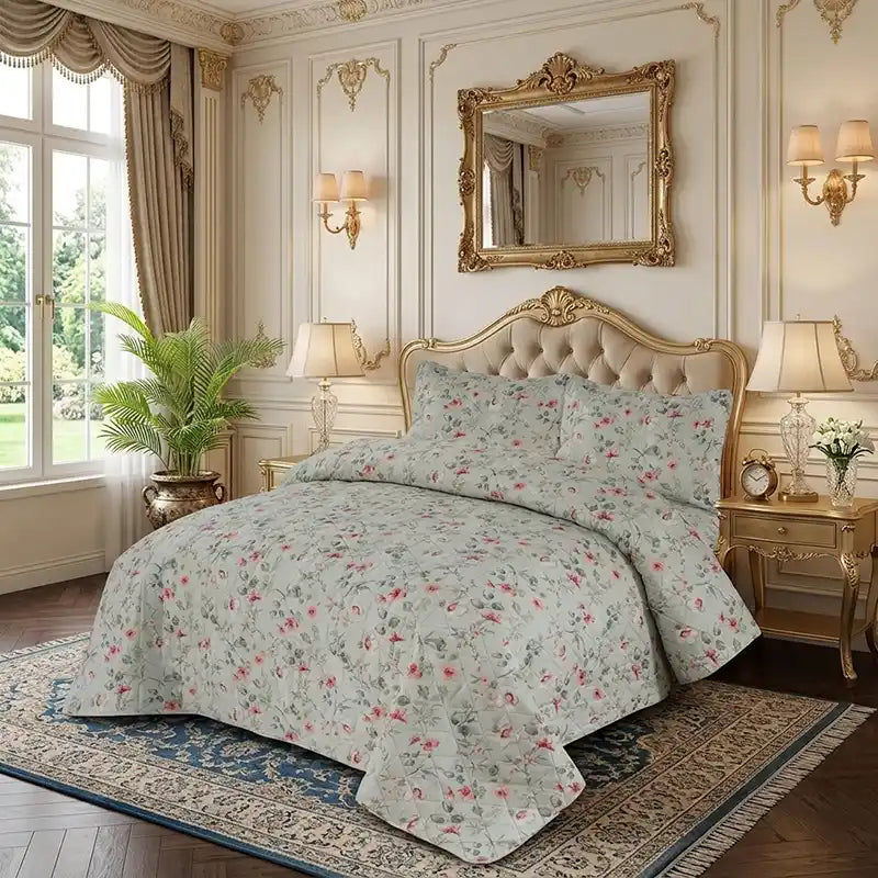 Premium Meadow Quilted Printed Bedspread Set - PQS06