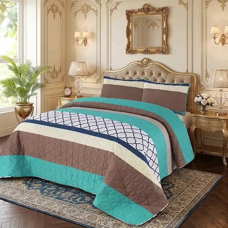 Premium Strata Quilted Printed Bedspread Set - PQS12