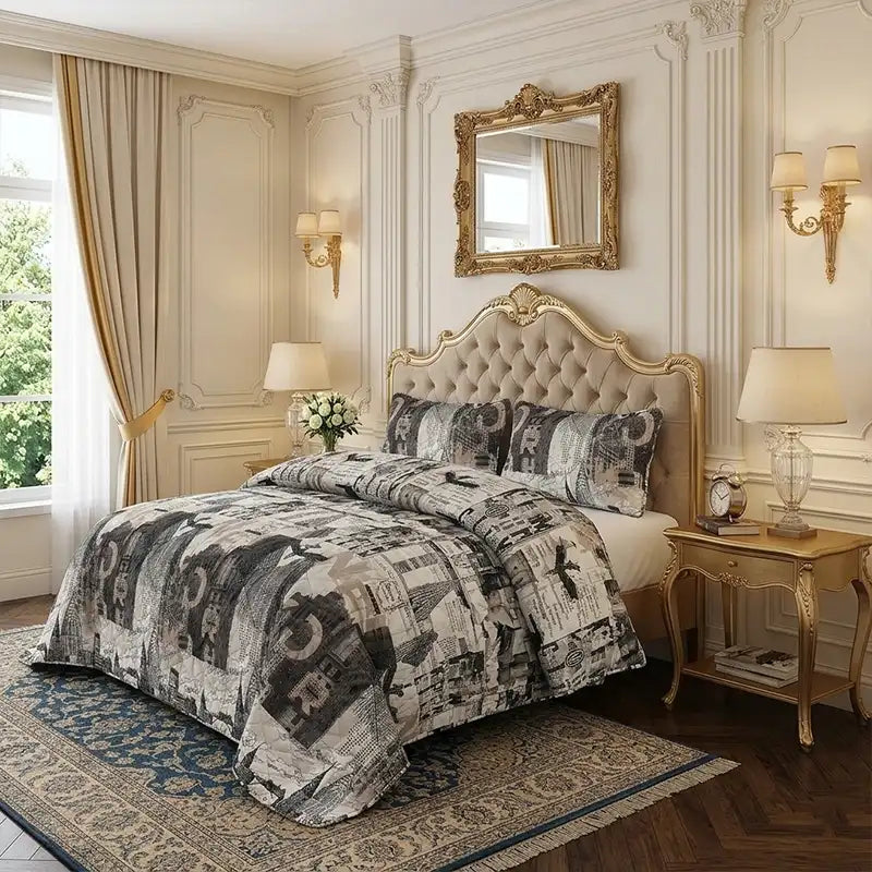 Premium Gotham Quilted Printed Bedspread Set - PQS03