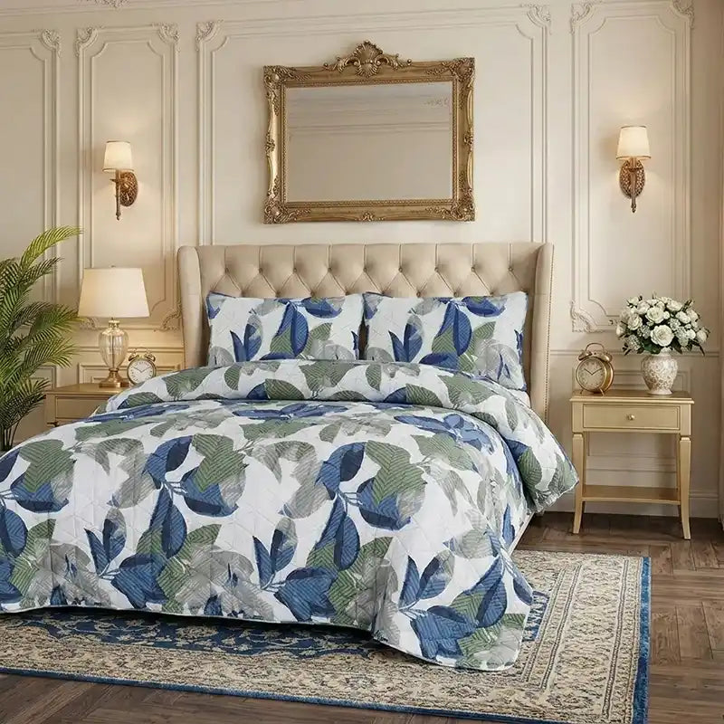 Premium Fern Quilted Printed Bedspread Set - PQS21