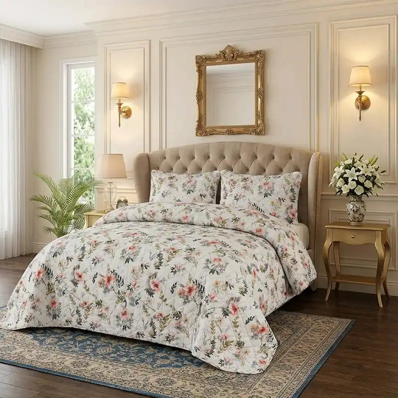 Premium Rhombus Quilted Printed Bedspread Set - PQS32