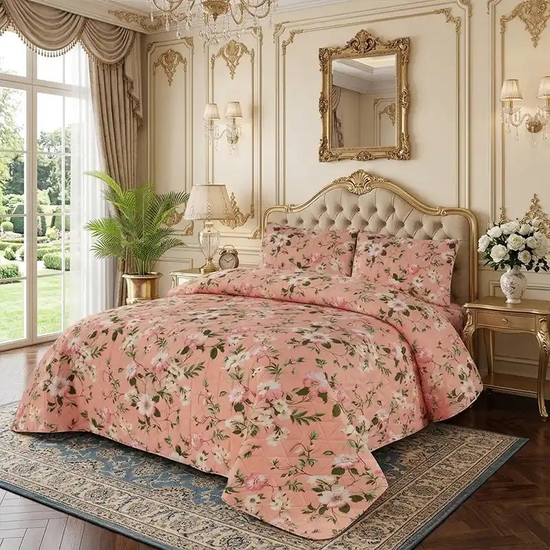 Premium Coral Quilted Printed Bedspread Set - PQS11