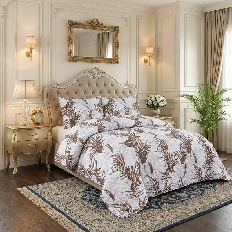 Premium Oasis Quilted Printed Bedspread Set - PQS28