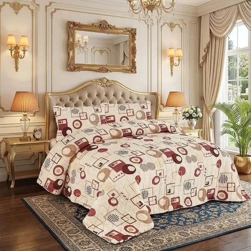Premium Cube Quilted Printed Bedspread Set - PQS16