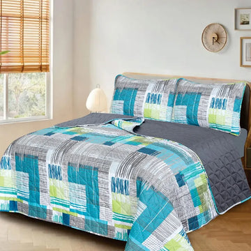 Premium Reversible Quilted Printed Bedspread Set - PQS36
