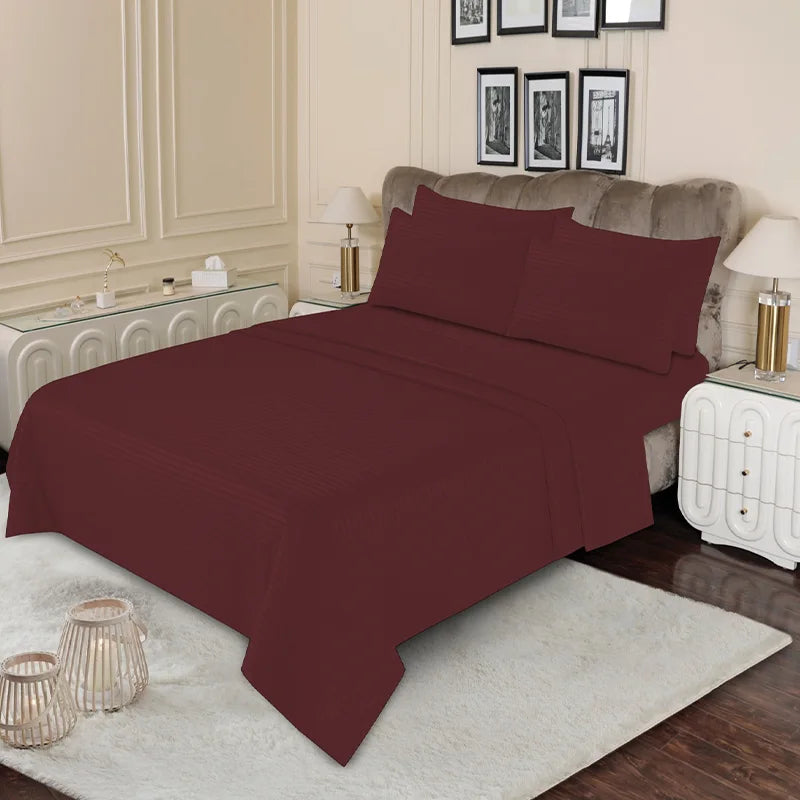 Maroon - Striped Bed Sheet Set