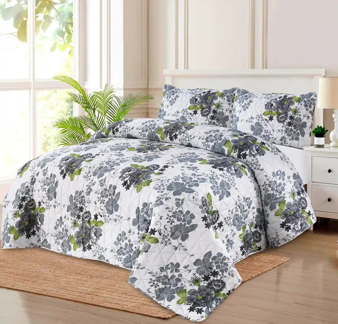 Premium Marl Quilted Printed Bedspread Set - PQS02