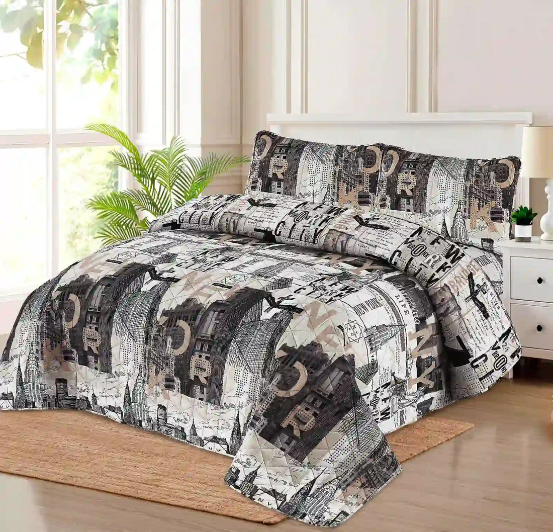 Premium Gotham Quilted Printed Bedspread Set - PQS03