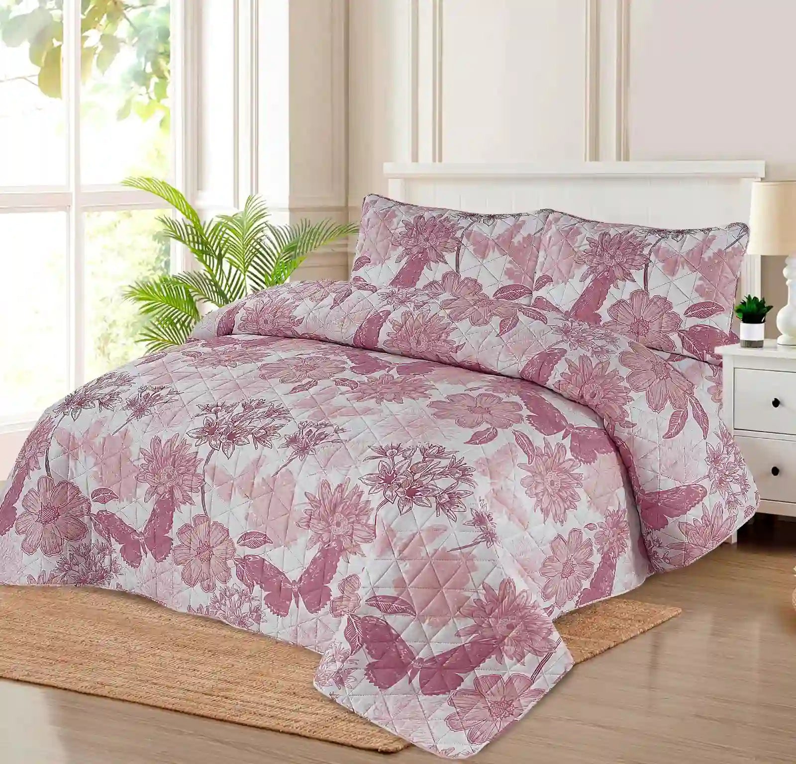 Premium Papillon Quilted Printed Bedspread Set - PQS04