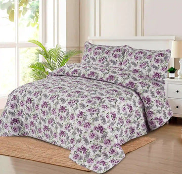 Premium Lilac Quilted Printed Bedspread Set - PQS05