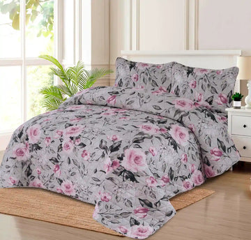 Premium Dusty Rose Quilted Printed Bedspread Set - PQS10