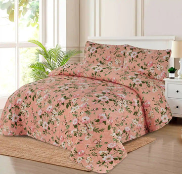 Premium Coral Quilted Printed Bedspread Set - PQS11