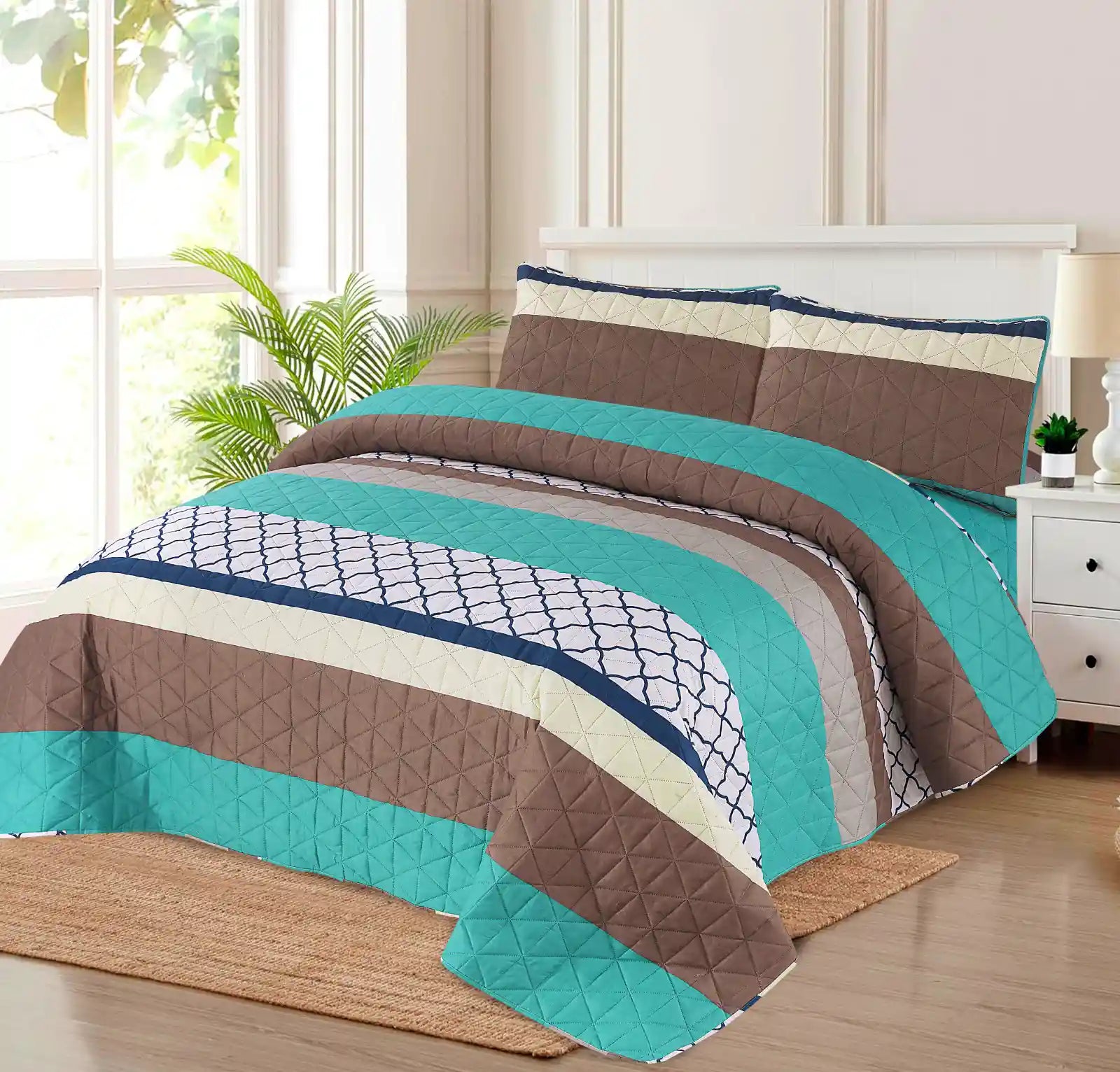 Premium Strata Quilted Printed Bedspread Set - PQS12