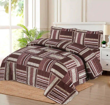 Premium Espresso Quilted Printed Bedspread Set - PQS13