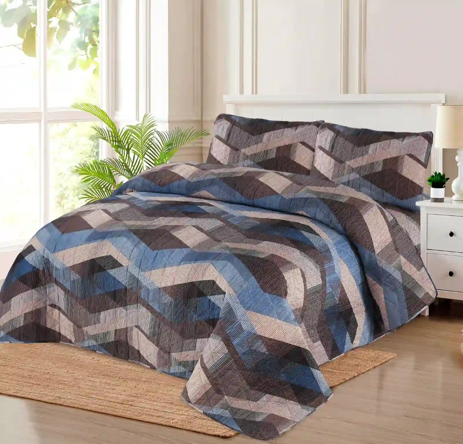 Premium Cipher Quilted Printed Bedspread Set - PQS14