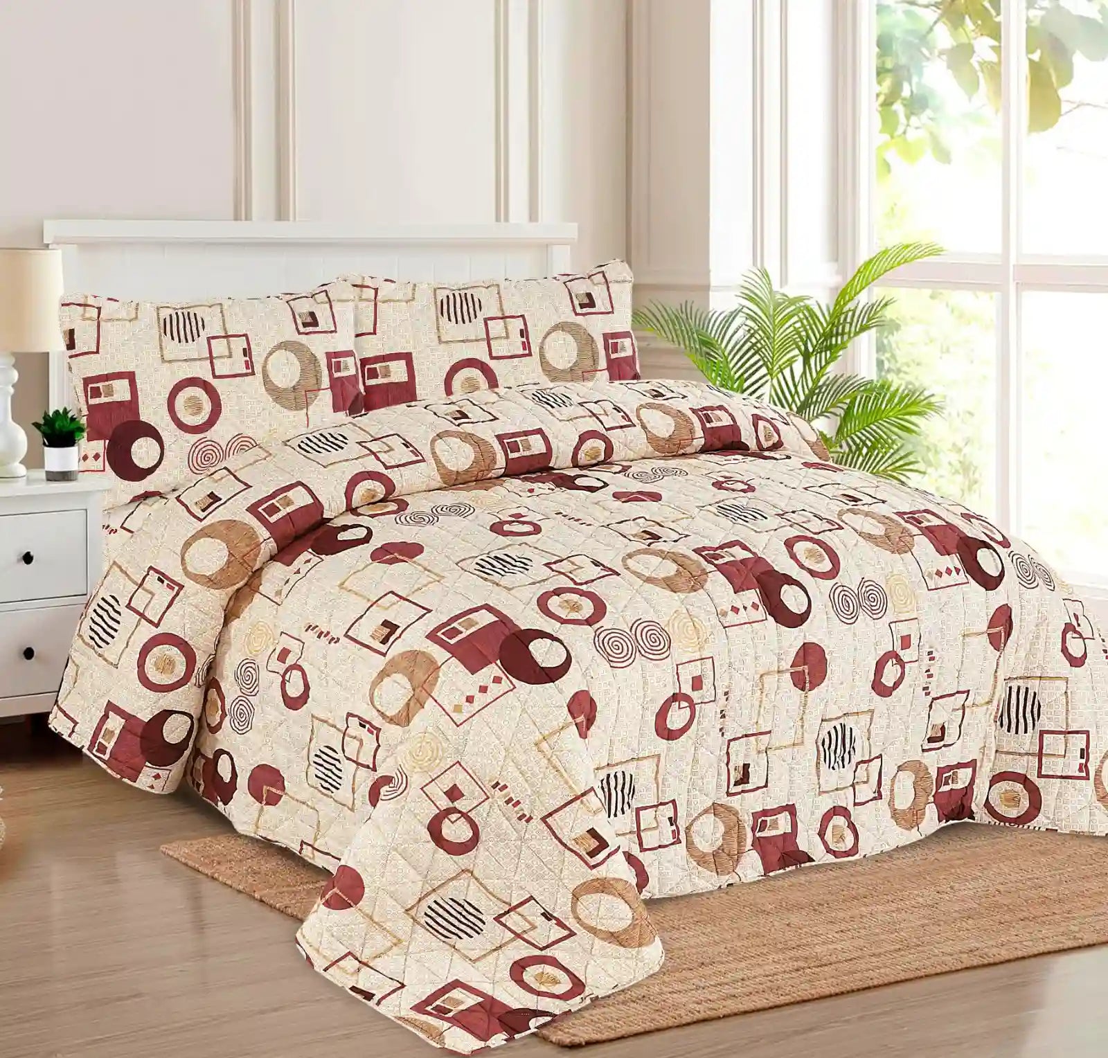 Premium Cube Quilted Printed Bedspread Set - PQS16