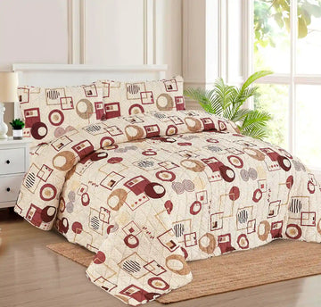 Premium Cube Quilted Printed Bedspread Set - PQS16