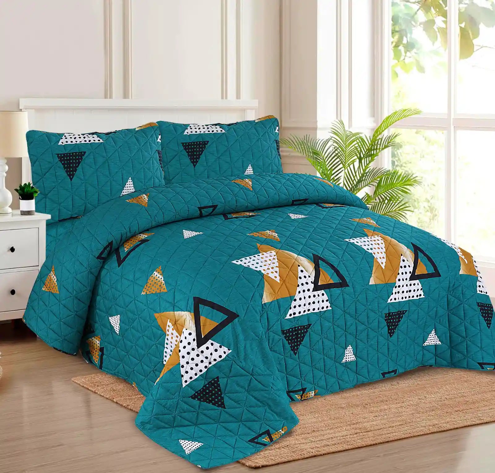 Premium Emerald Quilted Printed Bedspread Set - PQS18