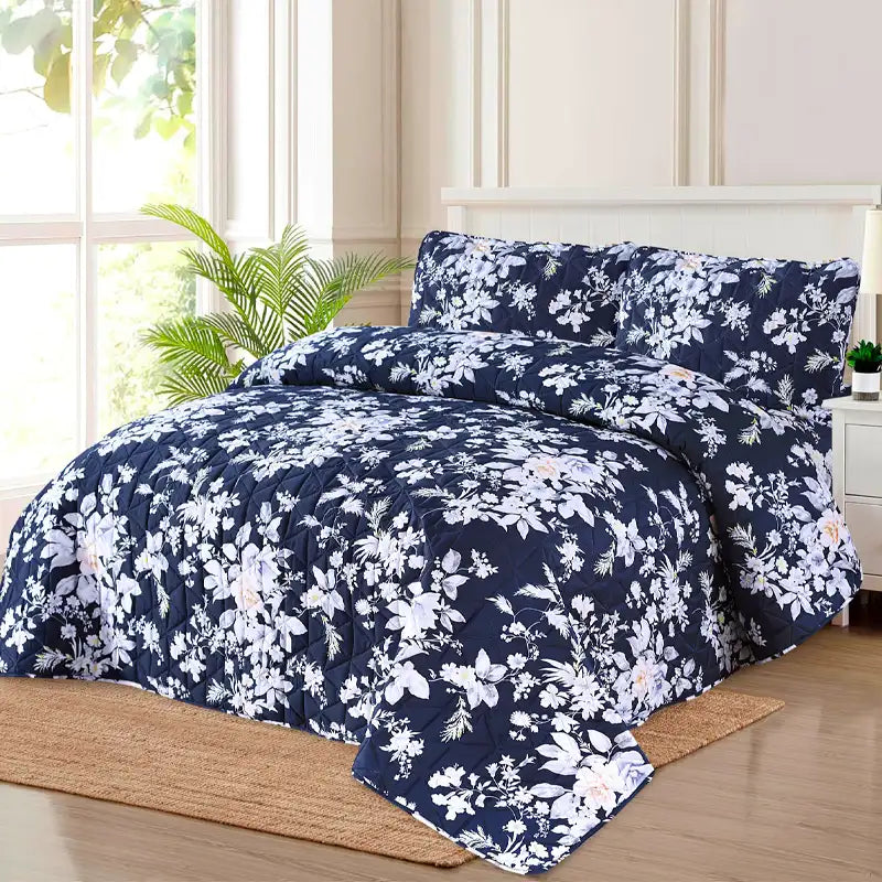 Premium Indigo Quilted Printed Bedspread Set - PQS27