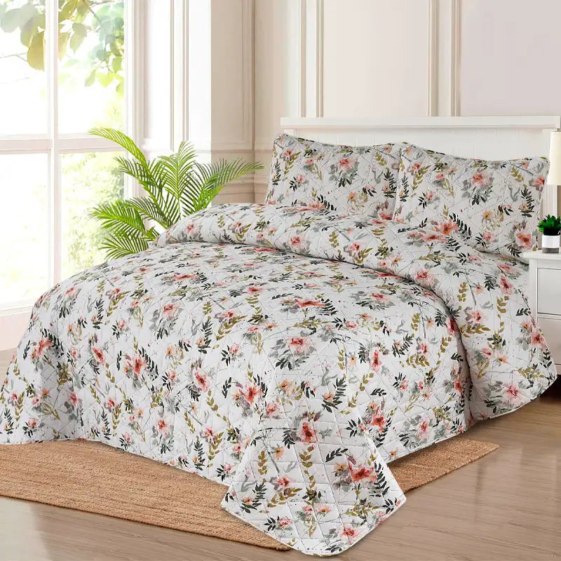 Premium Rhombus Quilted Printed Bedspread Set - PQS32