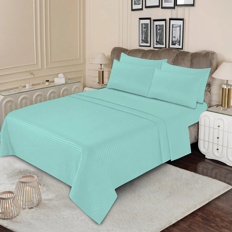 Luxury Aqua Stripe - Bed Sheet Set - 3 Pcs