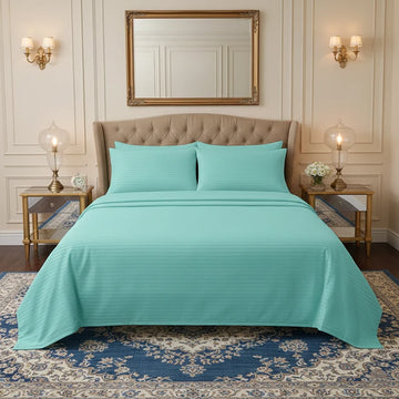Luxury Aqua Stripe - Bed Sheet Set - 3 Pcs
