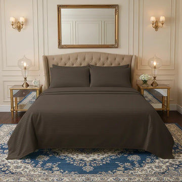 Luxury Coffee Stripe - Bed Sheet Set - 3 Pcs