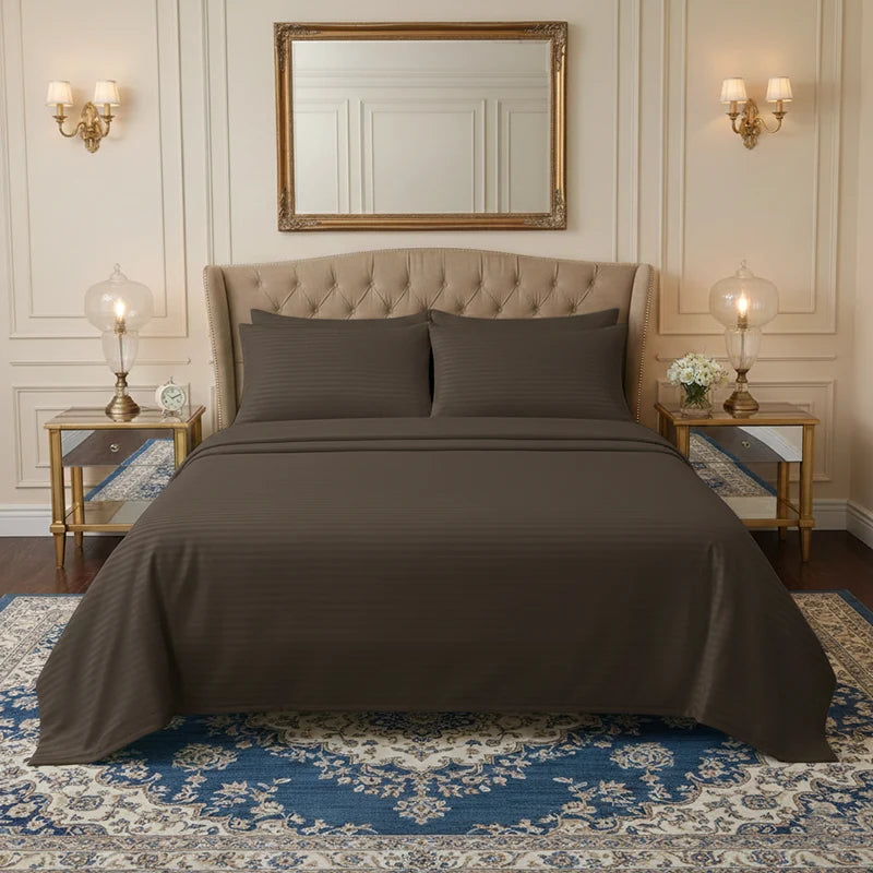 Luxury Coffee Stripe - Bed Sheet Set - 3 Pcs