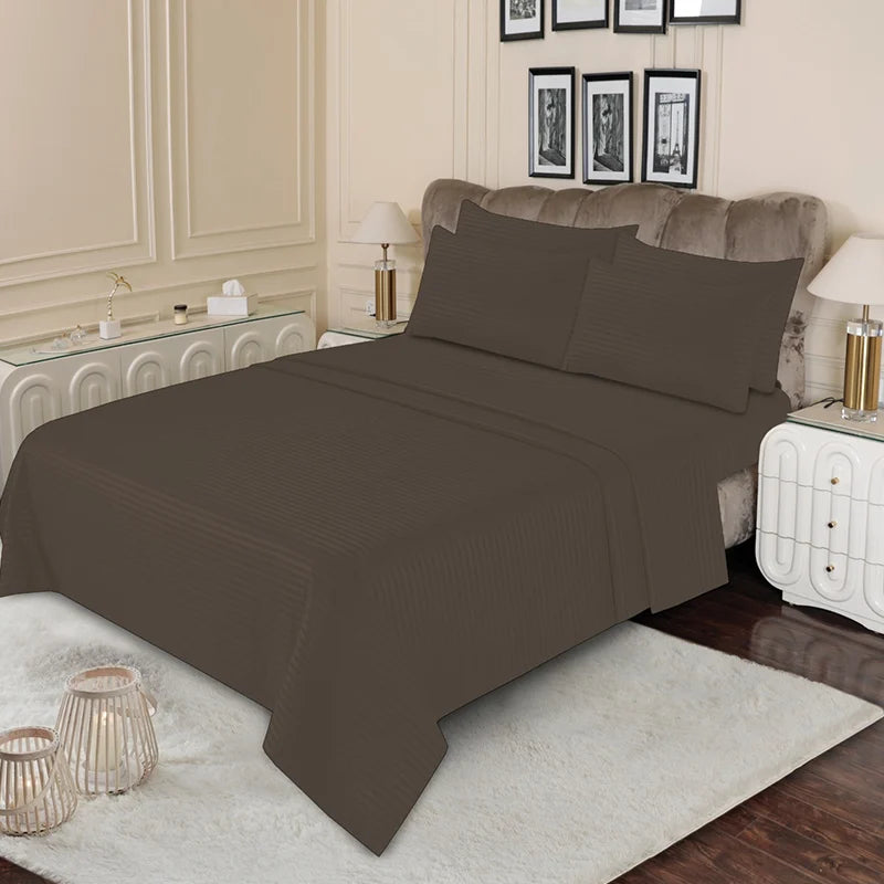 Luxury Coffee Stripe - Bed Sheet Set - 3 Pcs