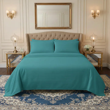 Luxury Cyan Stripe - Bed Sheet Set - 3 Pcs
