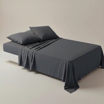 Luxury Dark Grey Dyed Bed Sheet Set - 3 Pcs