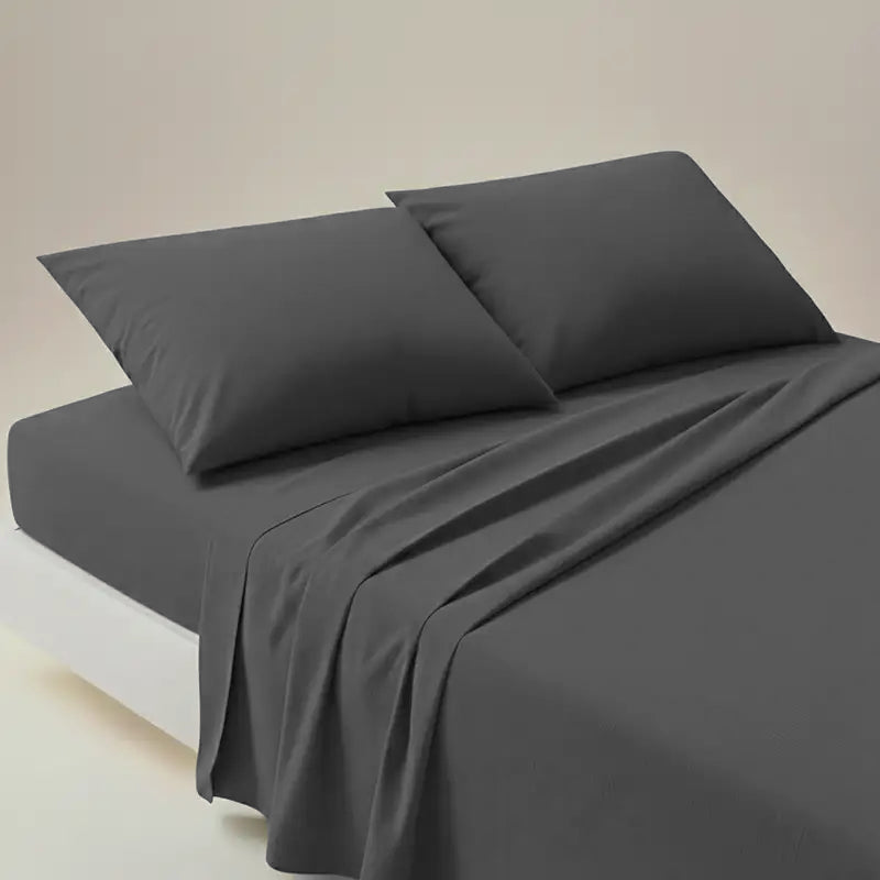 Luxury Dark Grey Dyed Bed Sheet Set - 3 Pcs