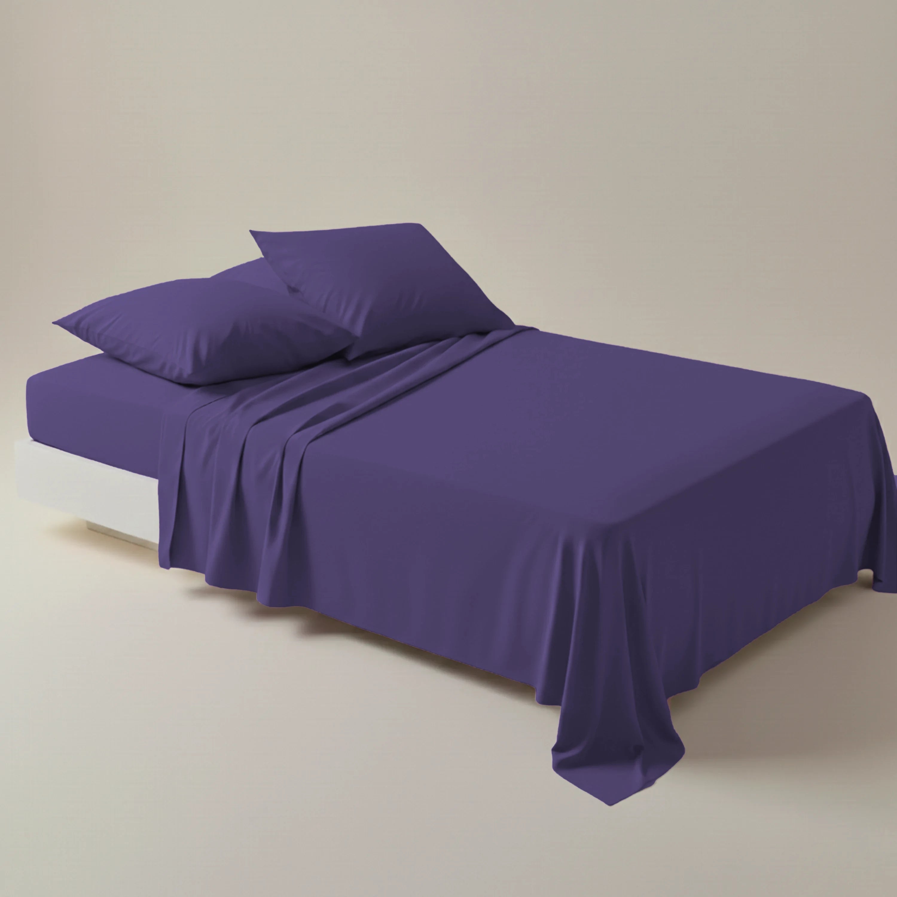 Luxury Dark Purple Dyed Bed Sheet Set - 3 Pcs