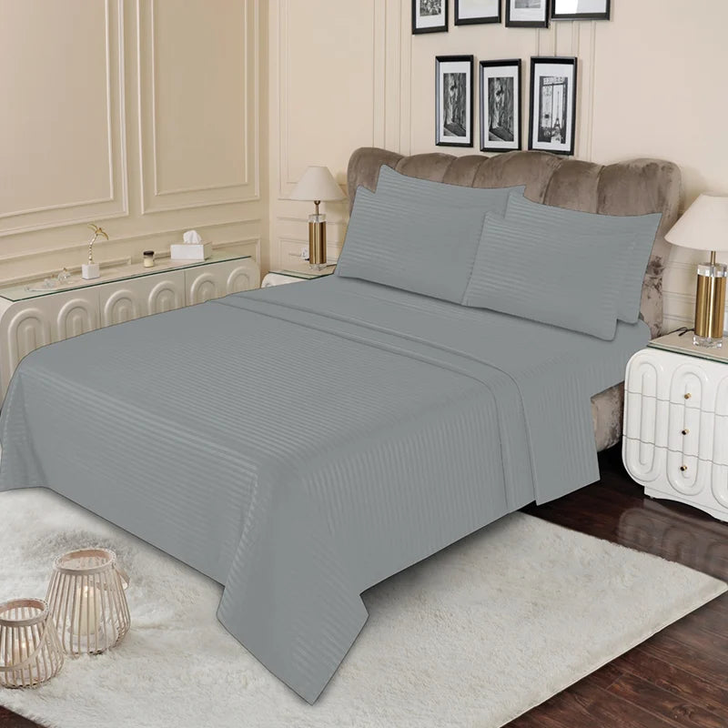 Luxury Grey Stripe - Bed Sheet Set - 3 Pcs
