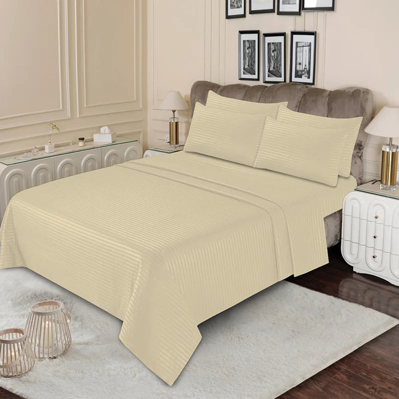 Luxury Light Beige Stripe - Bed Sheet Set - 3 Pcs