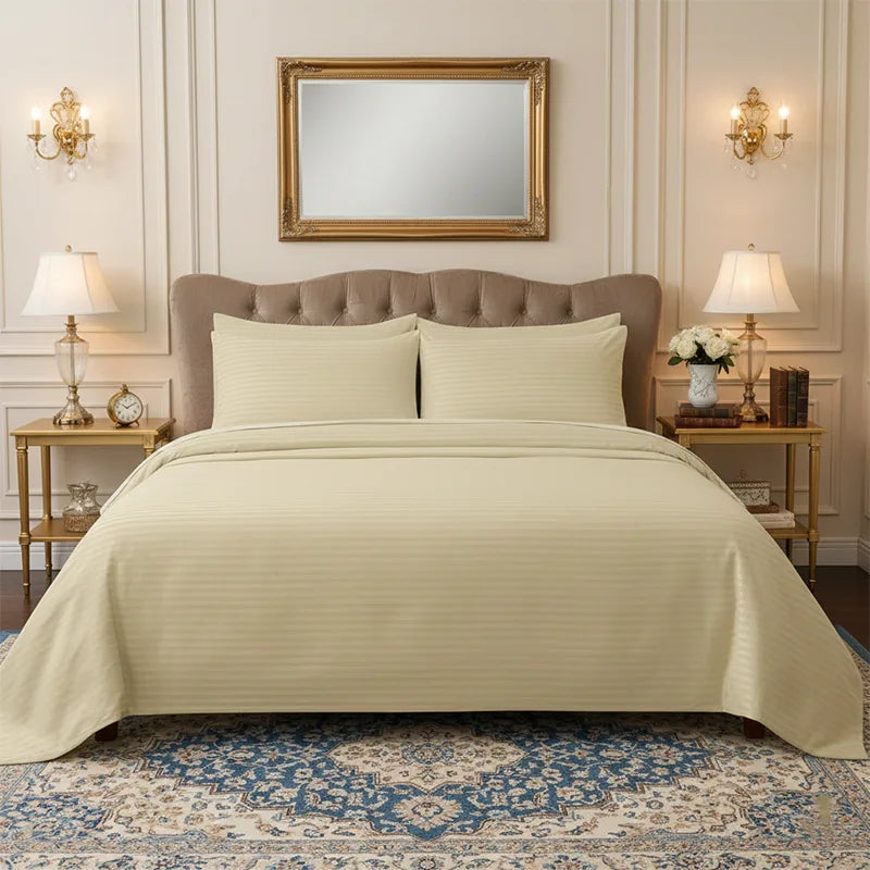 Luxury Light Beige Stripe - Bed Sheet Set - 3 Pcs