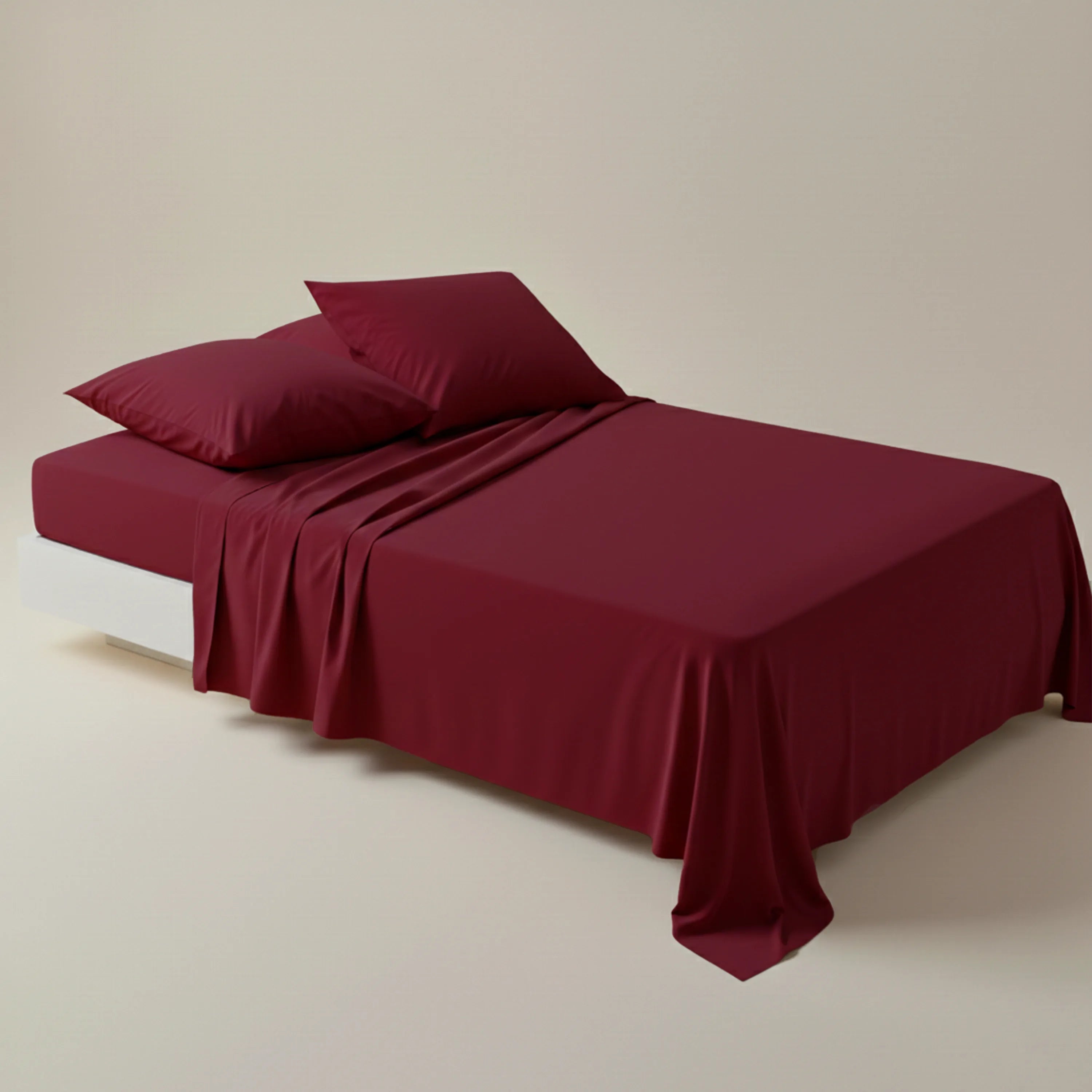 Luxury Mehroon Dyed Bed Sheet Set - 3 Pcs