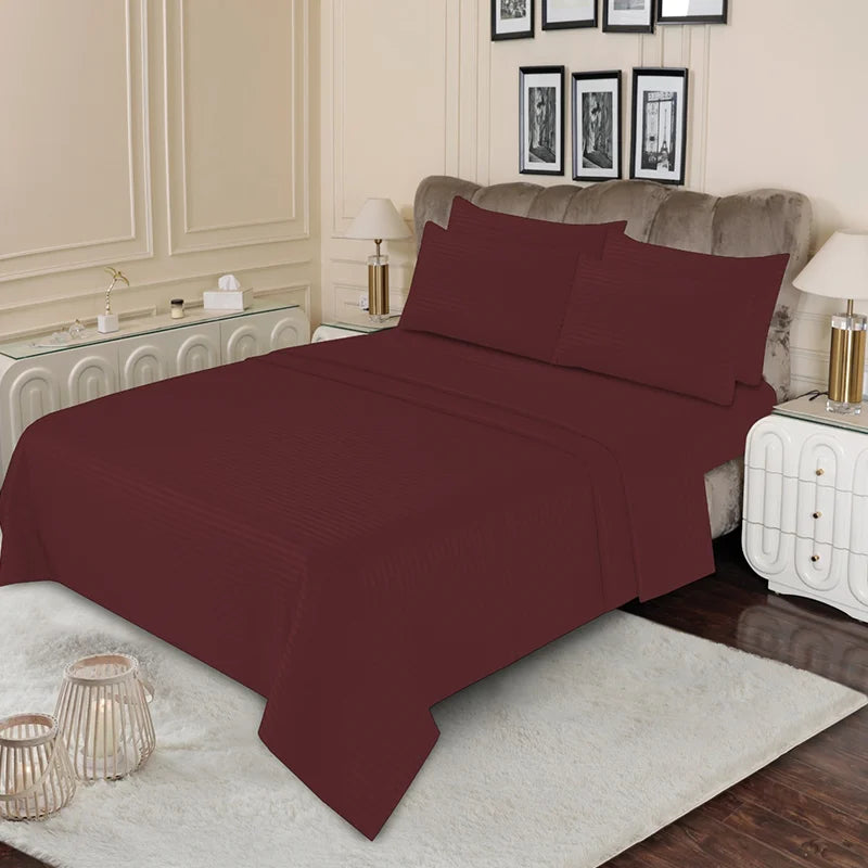Luxury Burgundy Stripe - Bed Sheet Set - 3 Pcs
