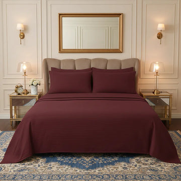 Luxury Burgundy Stripe - Bed Sheet Set - 3 Pcs