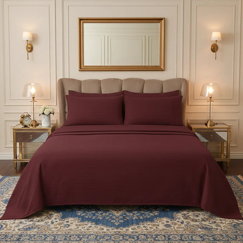 Luxury Burgundy Stripe - Bed Sheet Set - 3 Pcs