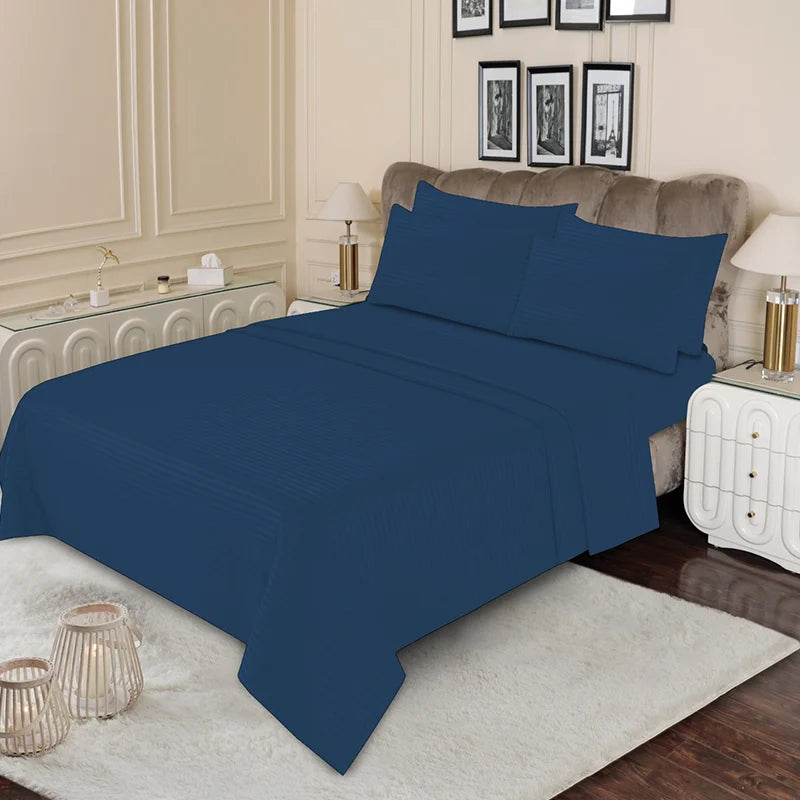 Luxury Navy Blue Stripe - Bed Sheet Set - 3 Pcs